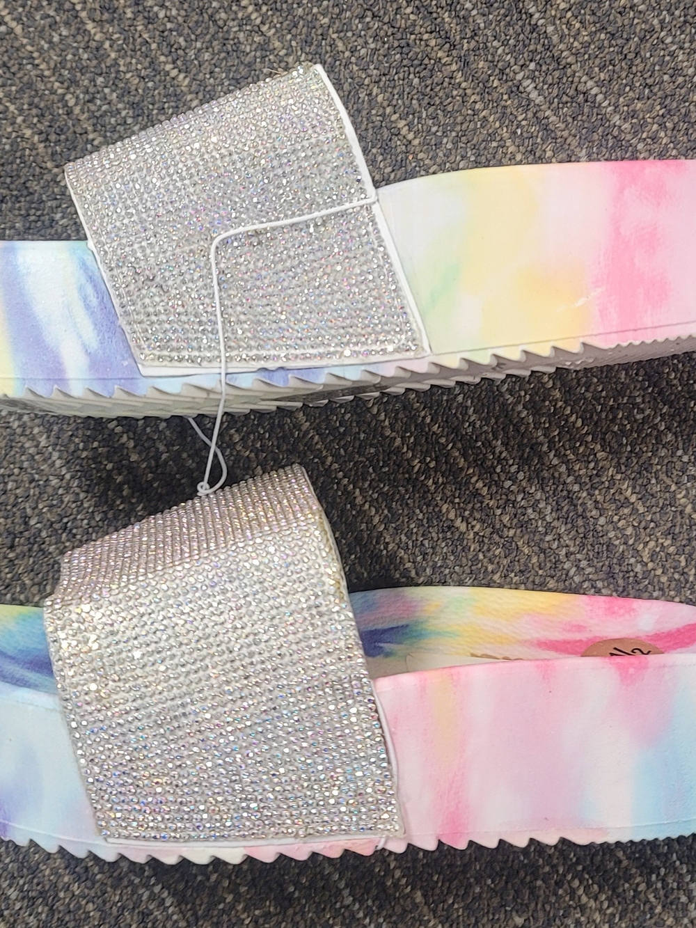 Mudd Iridescent Crystal Strap Multicolor Tie-Dye Slide Sandals
